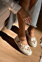 Women's Mary Jane Linen Embroidered Patterned Banded Jute Espadrille Ballerinas Forven Ecru Linen - 5