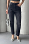 Women's Anthracite Ripped Detailed Mom Jean High Waist Comfortable Fit Denim Trousers