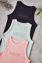 Halter Neck 3 Pack Black, Green and Powder Modal Camisole Women's Undershirt - 2