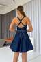 Women's Cross Back Denim Short Dress - Dark Blue - 2