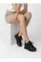 Women's Black Shiny Satin and Leather Detailed Flat Sole Lace-Up Sports Shoes - 2