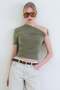 Green Asymmetric Collar Draped Sandy Blouse with Shoulder Accessories Alc-X13894