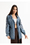 Women's Stone Embroidered Embroidered Long Sleeve Cotton Denim Jacket - 2