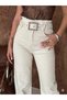 Women's High Waist Faded Effect Vintage Belted, Waist Tassel Hem Tassel Palazzo Jeans - 4