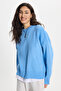 Women's Oversized Wide Cut Crew Neck Blue Sweater - 3