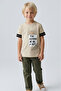 Boy's Comfort Fit Beige T-Shirt with Prints and Accessories