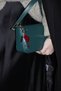 Umi̇ - Petrol Green Baguette Bag, East West Women's Small Shoulder Bag with Bag Charm Gift