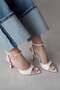 Boris Women's Heeled Wrinkled Leather Sandals Beige