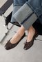Galo Women's Bow Detail Wrinkled Leather Ballerinas Brown