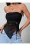Tulle Front Gathered Strapless Blouse - 4