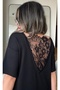 Black Short Sleeve Tshirt with V Lace Detail on the Back - 2
