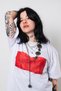 Lace Red Printed Relaxed Fit White Women's T-Shirt - 4