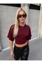 Women's premium blouse with wide sleeves sitting on the waist, burgundy - 4