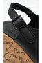 Women's High Straw Look Wedge Heel Sandals Shoes Slippers with Closed Top Buckle Detail - 2