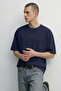Men's Oversize over Text Printed Comfortable Navy Blue T-Shirt - 4