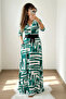Full Length Turquoise Geometric Pattern Dress