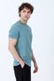 Men's Crew Neck Ribbed Cotton T-Shirt Light Blue - 2143 - 2