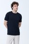 Men's Crew Neck Sleeve Ornament Label 100% Cotton T-Shirt Navy Blue - 26Y 2143 - 2