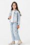 4-8 Years Old Girl's Embroidered 3-Piece Denim Set Comfortable Daily Combination-8 Y