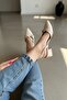 Paula Beige Patent Leather (4cm Heeled) Pointed Toe Shoes - 5