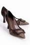Women's Stiletto Buckle Mesh Detail Pointed Toe Heeled Shoes Salva Brown - 2