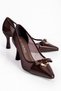 Women's Stiletto Bow Buckle Mesh Detail Pointed Toe Heeled Shoes Nerina Brown - 2
