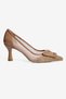 Women's Stiletto Buckle Mesh Detailed Pointed Toe Heeled Shoes Salva Mink - 3
