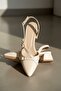 Paula Beige Patent Leather (4cm Heeled) Pointed Toe Shoes - 6