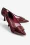 Women's Crocodile Stiletto Buckle Mesh Detailed Pointed Toe Heeled Shoes Arona Burgundy - 2
