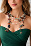 Handmade Colorful Natural Stone, Needle-Embroidered Authentic Long Twisted Women's Necklace