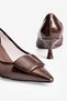 Women's Crocodile Stiletto Buckle Mesh Detailed Pointed Toe Heeled Shoes Arona Brown - 4