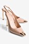 Women's Stiletto Pointed Metal Toe Open Back Metal Heel Nysa Beige - 2