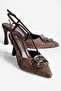 Women's Stiletto Buckle Detailed Pointed Toe Open Back Heeled Shoes Olea Brown - 2