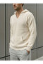 Men's Thessaloniki Knitted Standard Cut Sweater with Hood and Pockets Beige 25W2002 - 3