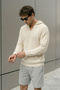 Men's Thessaloniki Knitted Standard Cut Sweater with Hood and Pockets Beige 25W2002