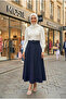Belt Layered Flared Skirt-Navy Blue - 3
