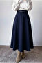 Belt Layered Flared Skirt-Navy Blue - 4