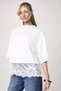 white short sleeve crew neck cropped oversized lace detail hem t-shirt - 3
