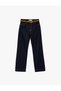 Normal Waist Cotton Belted Straight Leg Denim Trousers - Straight Fit Jean