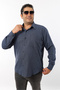 Plus Size Navy Blue-Indigo Wool Flannel Men's Shirt (Btl-7102-Tss)