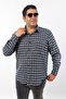 Plus Size Navy Blue-Grey Plaid Wool Flannel Men's Shirt (Btl-7107-Tss)