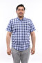 Men's Large Size Navy Blue Plaid Lycra Cotton Button Collar Pocket Short Sleeve Shirt KK-8025-TSS