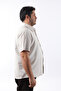 Short Sleeve Beige-White Honeycomb Patterned Cotton Men's Shirt Kk-8052-Tss - 6