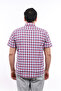 Men's Large Size Navy Blue-Brick Plaid Lycra Buttoned Collar Short Sleeve Shirt KK-8026-TSS - 3