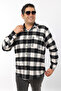 Plus Size Black-Beige Plaid Fleece Lumberjack Men's Shirt (Btl-7115-Tss)