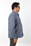 Plus Size Indigo-Grey Plaid Wool Flannel Men's Shirt (Btl-7105-Tss) - 6