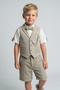 Boys Khaki Vest Shirt Shorts Bow Tie Chain Accessories Suit