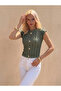 New Product Sleeveless Accessory Detailed Ruffle Fabric Women's Blouse