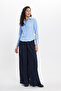 Women's Slim Fit Long Sleeve Striped Blue Shirt - 2