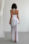 Women's White Neck Strap Ruffled Maxi Tulle Dress Yel221646 - 4